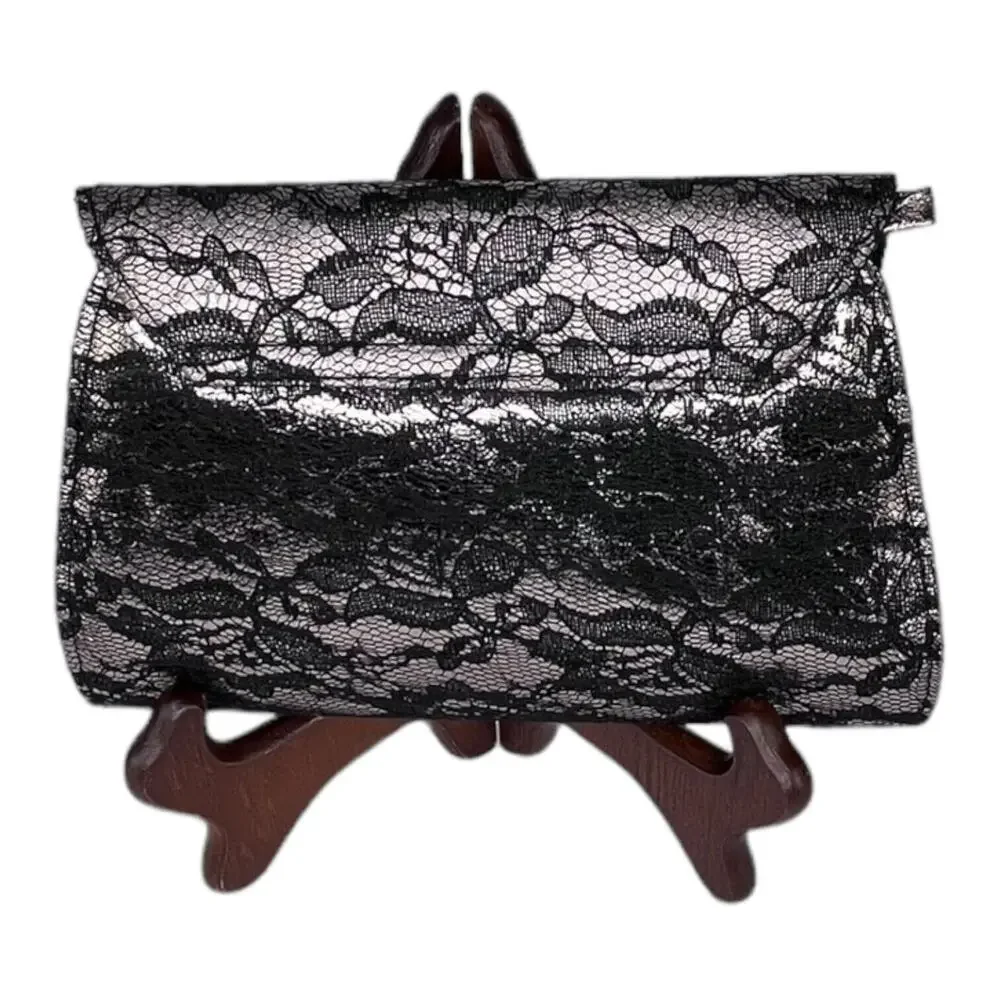 Neiman Marcus Black Lace Metallic Sheen‎ Evening Bag Clutch NWOT ~ 7” x 10”